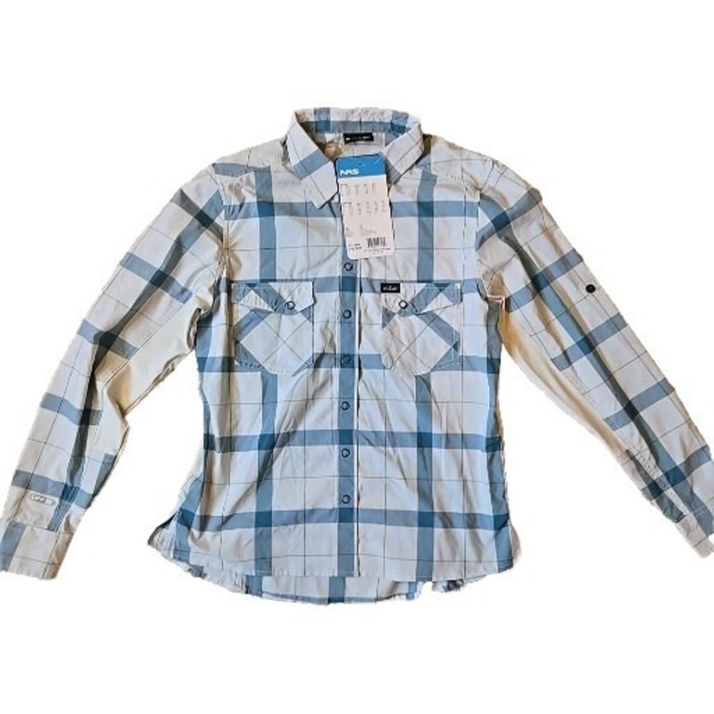 NEW‎ NRS Guide Shirt Long Sleeve Women's XS Small Blue White Plaid Quick Dry